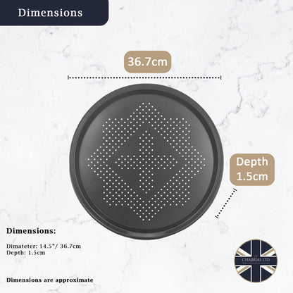 14.5” Perforated Pizza Pan & Chip Crisping Tray - Carbon Steel Non-Stick Pizza Tray for Crispy Bases