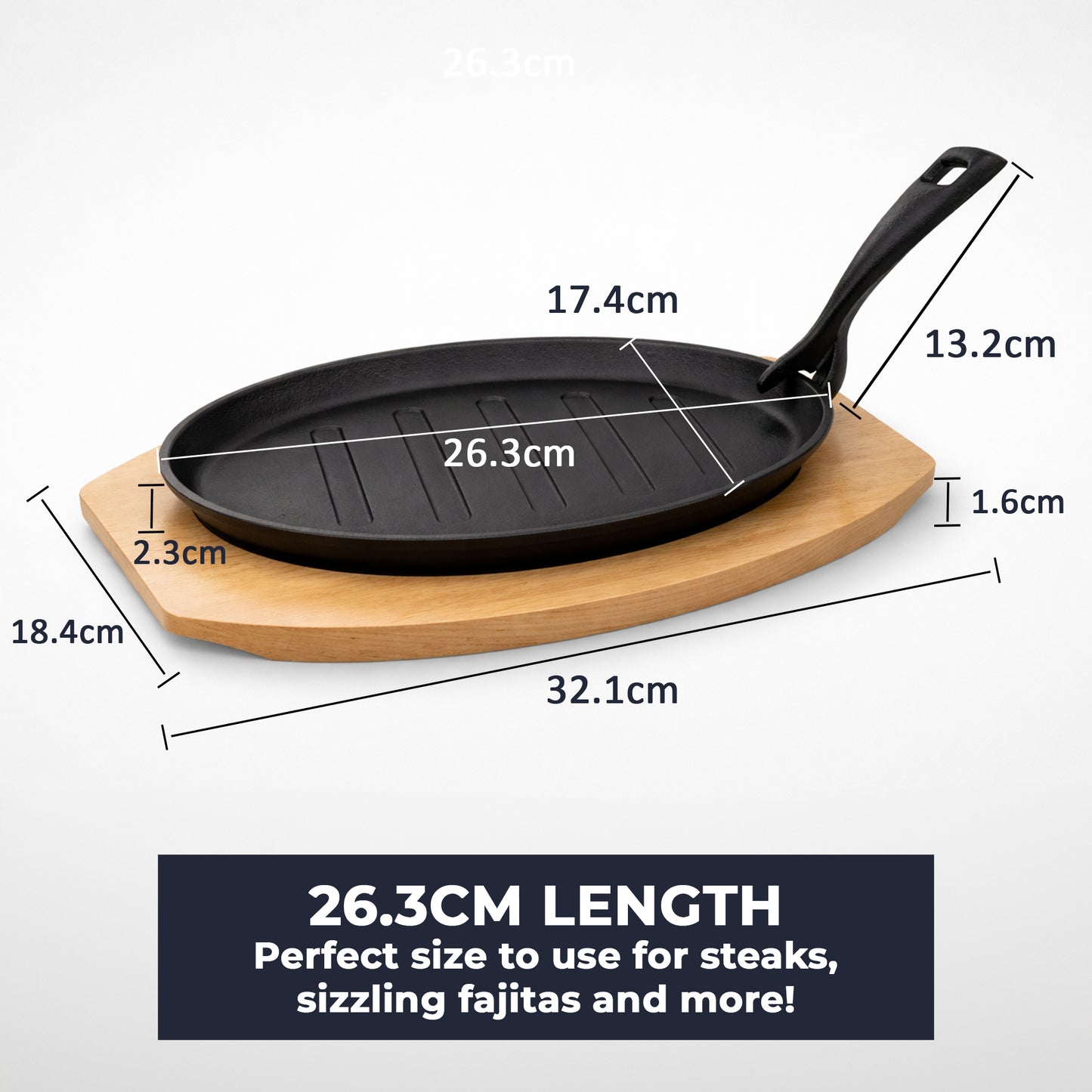 Sizzle Platter Cast Iron, Oval, with Light Wood Undertray & Handle