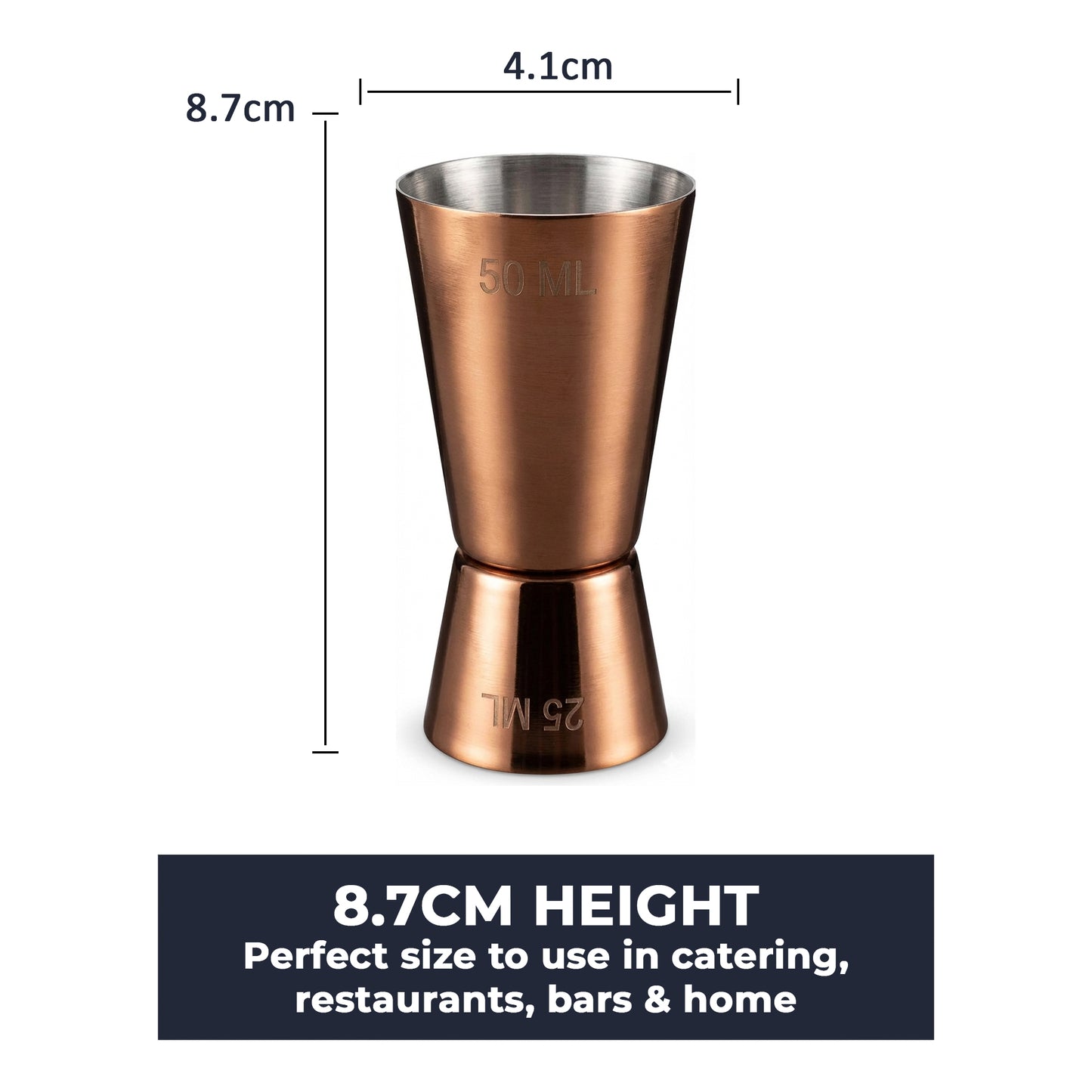 Stainless Steel With Rose Gold Finish,  25/50ml Measure Jigger (1 Piece)