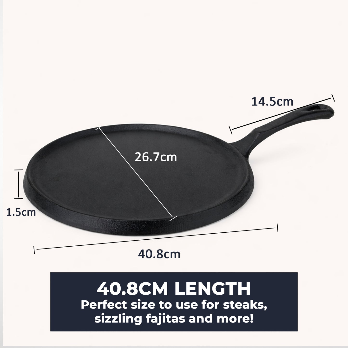 Cast Iron Round Skillet Pan, 23cm