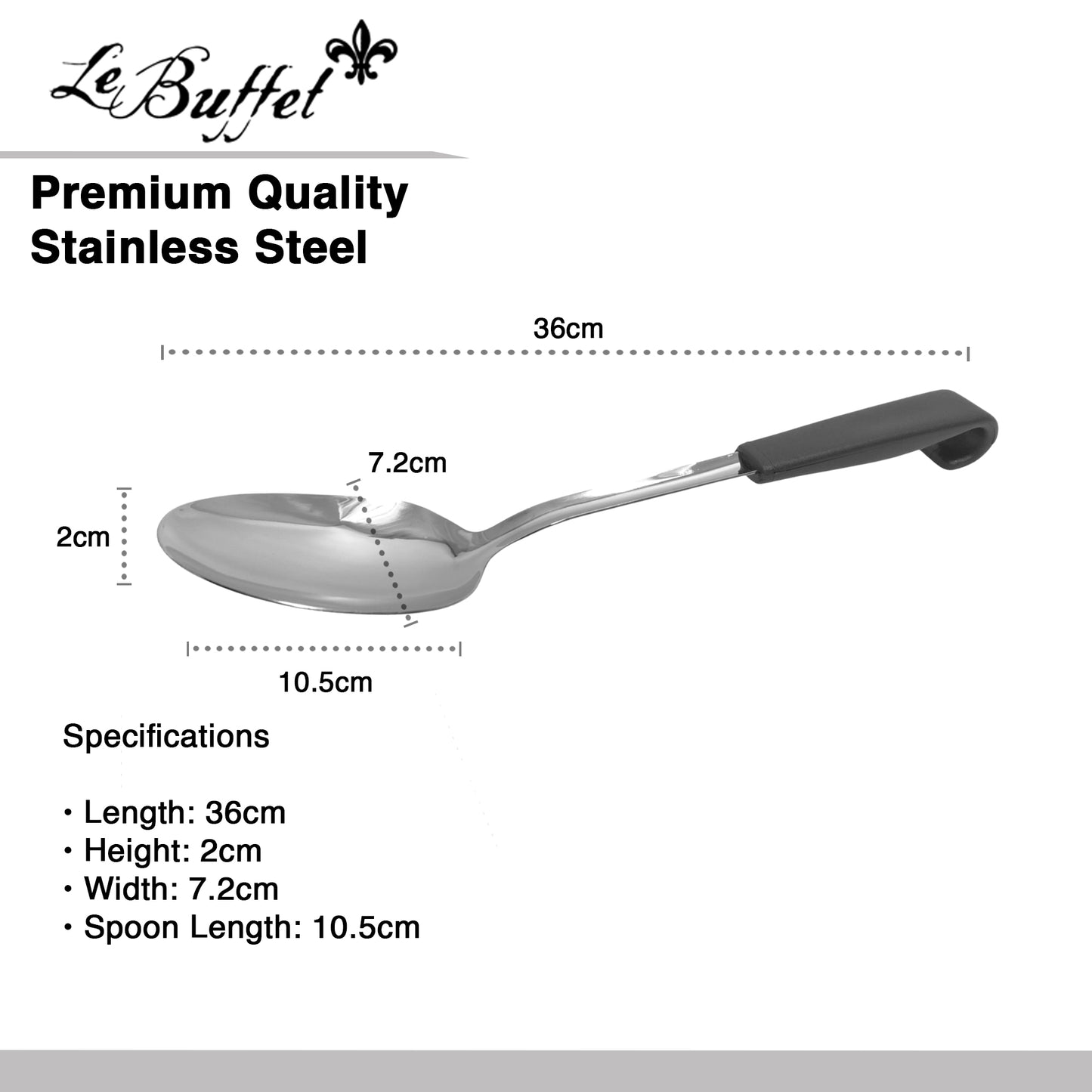 Le Buffet Serving Spoon 30cm – Stainless Steel with Heat-Resistant Handle (Black) - Premium Kitchen from Chabrias Ltd - Just £7.99! Shop now at Chabrias Ltd