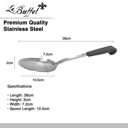 Le Buffet Serving Spoon 30cm – Stainless Steel with Heat-Resistant Handle (Black) - Premium Kitchen from Chabrias Ltd - Just £7.99! Shop now at Chabrias Ltd