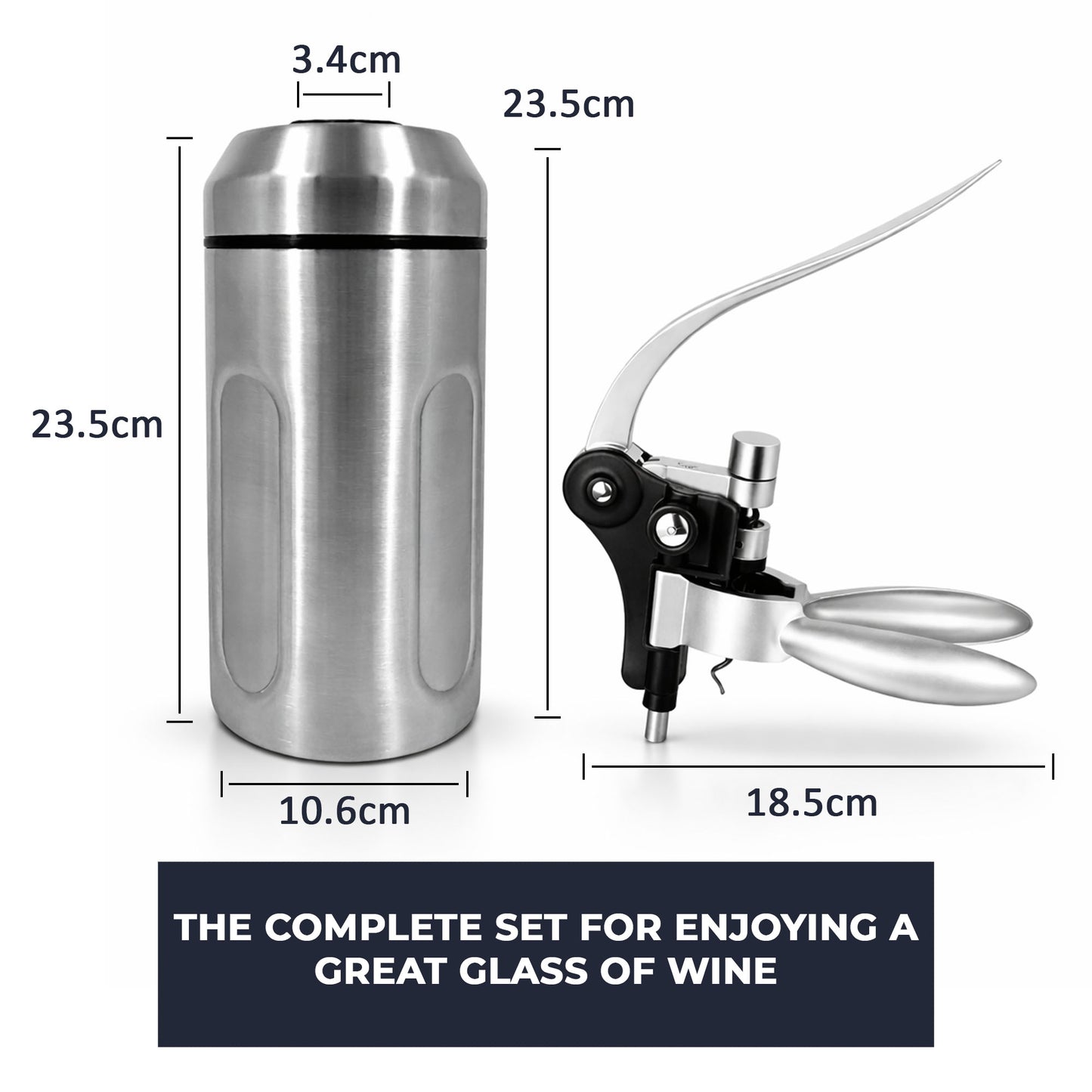 Iceless Wine Cooler & Corkscrew Bottle Opener Set, Stainless Steel Wine & Champagne Chiller