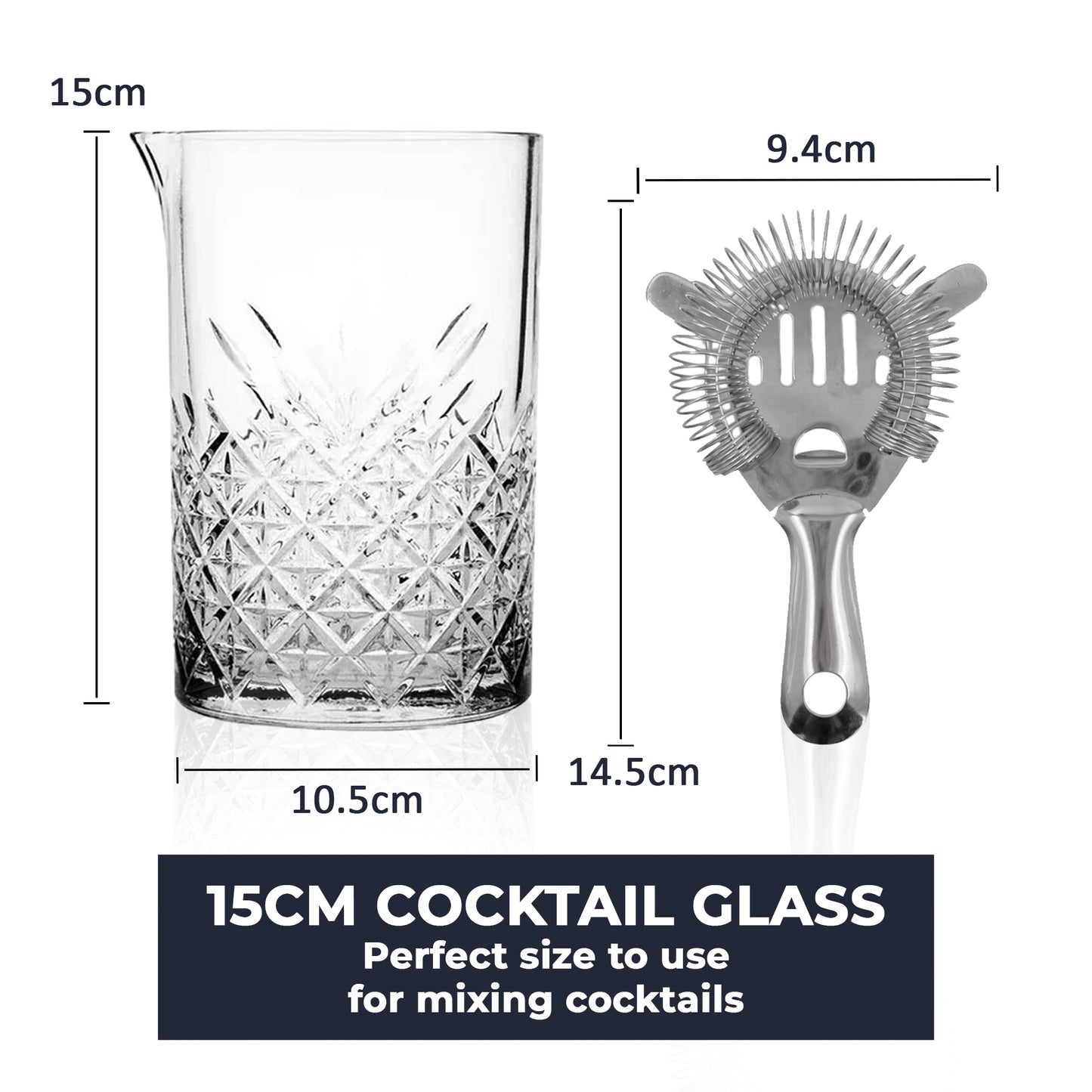 750ml Cocktail Mixing Glass & Stainless Steel Strainer Set Cocktail Accessories