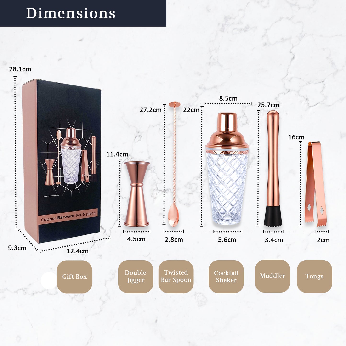 Luxury 5-Piece Copper Cocktail Kit  Bartender Set with Shaker, Jigger, Spoon, Muddler & Gift Box - Premium Bar Accessories from Chabrias Ltd - Just £21.99! Shop now at Chabrias Ltd
