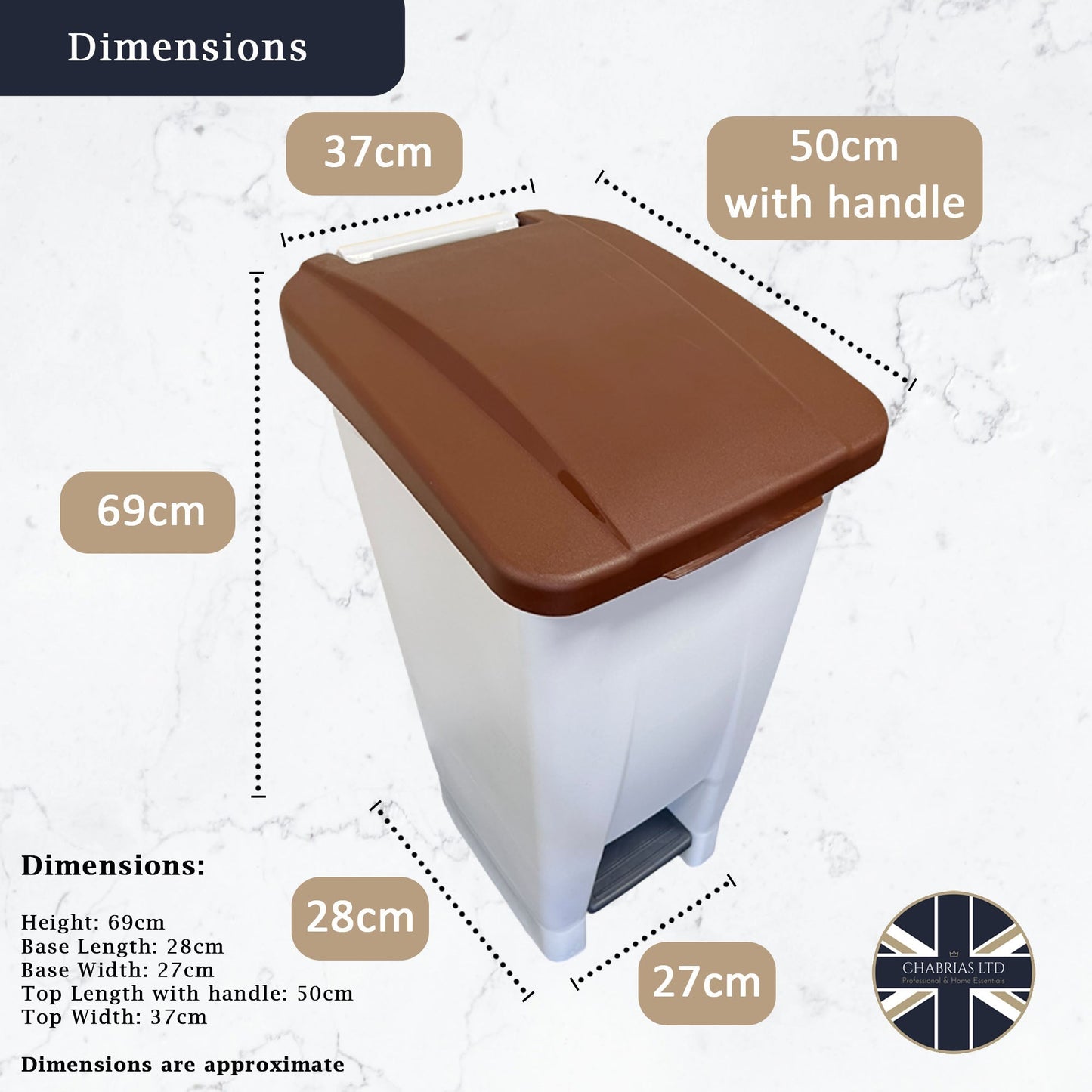 Plastic Sack Holder, White Body With Brown Lid, Food Waste Sticker Included, 60L - Premium Recycling Bin from Chabrias Ltd - Just £64.99! Shop now at Chabrias Ltd