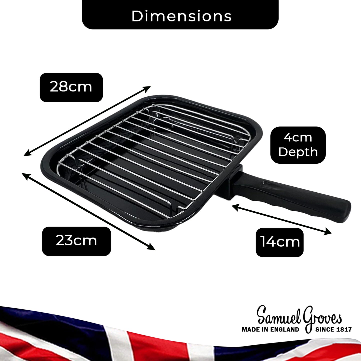 28cm British Vitreous Enamel Grill Pan & Handle, Wire Rack - Premium Home from Chabrias - Just £14.99! Shop now at Chabrias Ltd