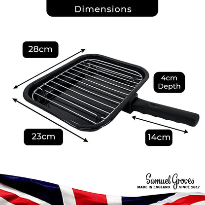 28cm British Vitreous Enamel Grill Pan & Handle, Wire Rack - Premium Home from Chabrias - Just £14.99! Shop now at Chabrias Ltd