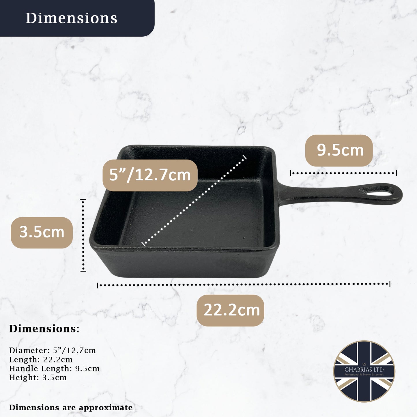 Pro Cast Iron Skillet Square Pan – 14cm x 14cm - Premium Home from Chabrias Ltd - Just £9.99! Shop now at Chabrias Ltd