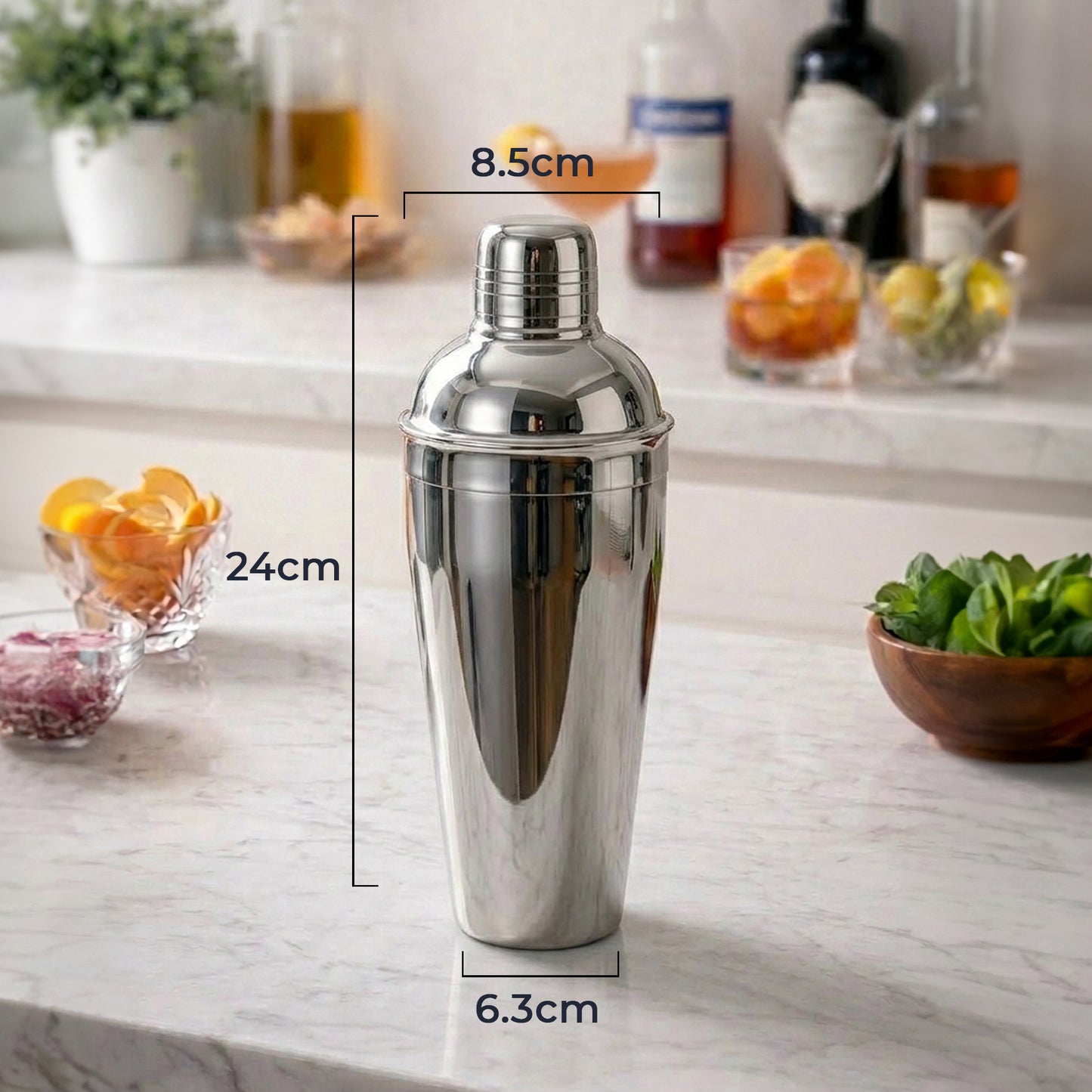 750ml Stainless Steel Cocktail Shaker with Built In Strainer Bar Tool