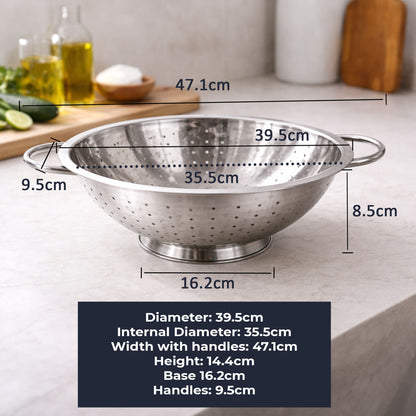 Stainless Steel Colander with Two Robust Handles - Heavy Duty and Efficient Draining