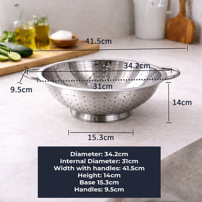 Stainless Steel Colander with Two Robust Handles - Heavy Duty and Efficient Draining