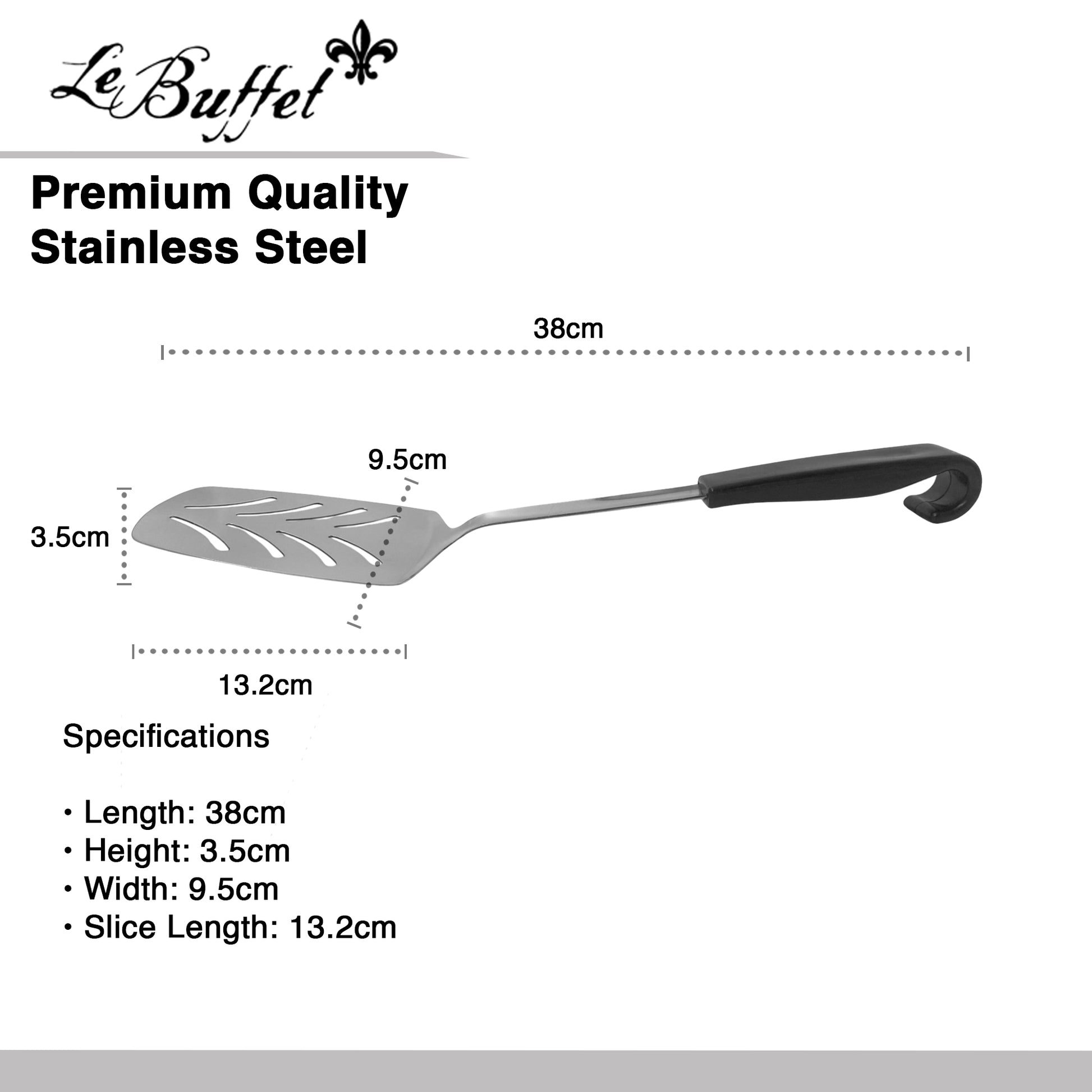Le Buffet Slotted Turner – Stainless Steel with Heat-Resistant Handle (Black) - Premium Kitchen from Chabrias Ltd - Just £7.99! Shop now at Chabrias Ltd