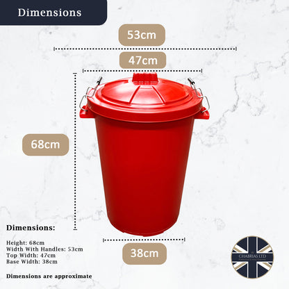 Heavy Duty Plastic Bin, With Locking Clip Lid, Red, 85L - Premium Bins from Chabrias Ltd - Just £29.99! Shop now at Chabrias Ltd