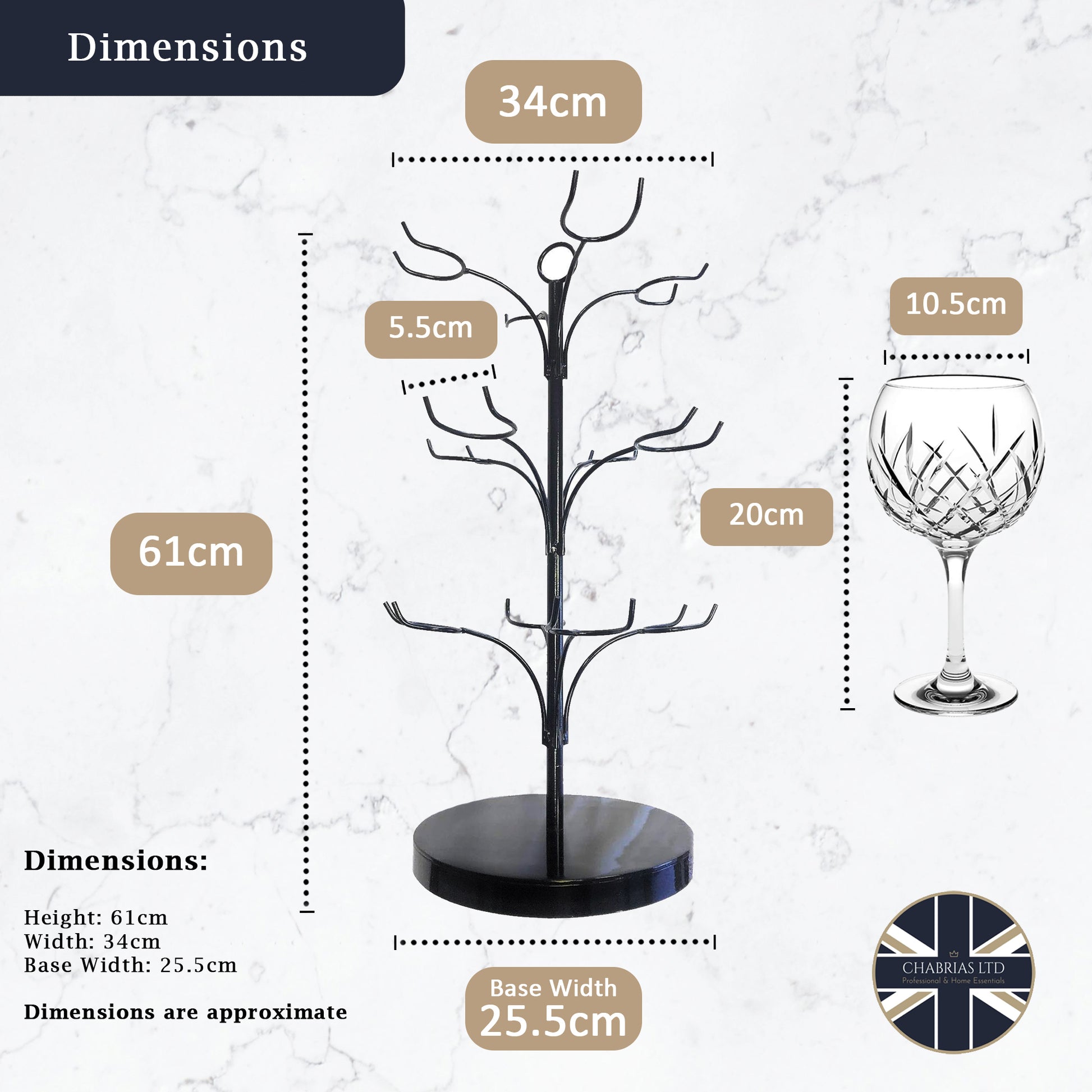 Luxury Barware Cocktail Tree Stand Set with 12 Gin Glasses for Home Bars & Events - Premium Barware from Chabrias Ltd - Just £125.99! Shop now at Chabrias Ltd