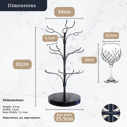 Luxury Barware Cocktail Tree Stand Set with 12 Gin Glasses for Home Bars & Events - Premium Barware from Chabrias Ltd - Just £125.99! Shop now at Chabrias Ltd