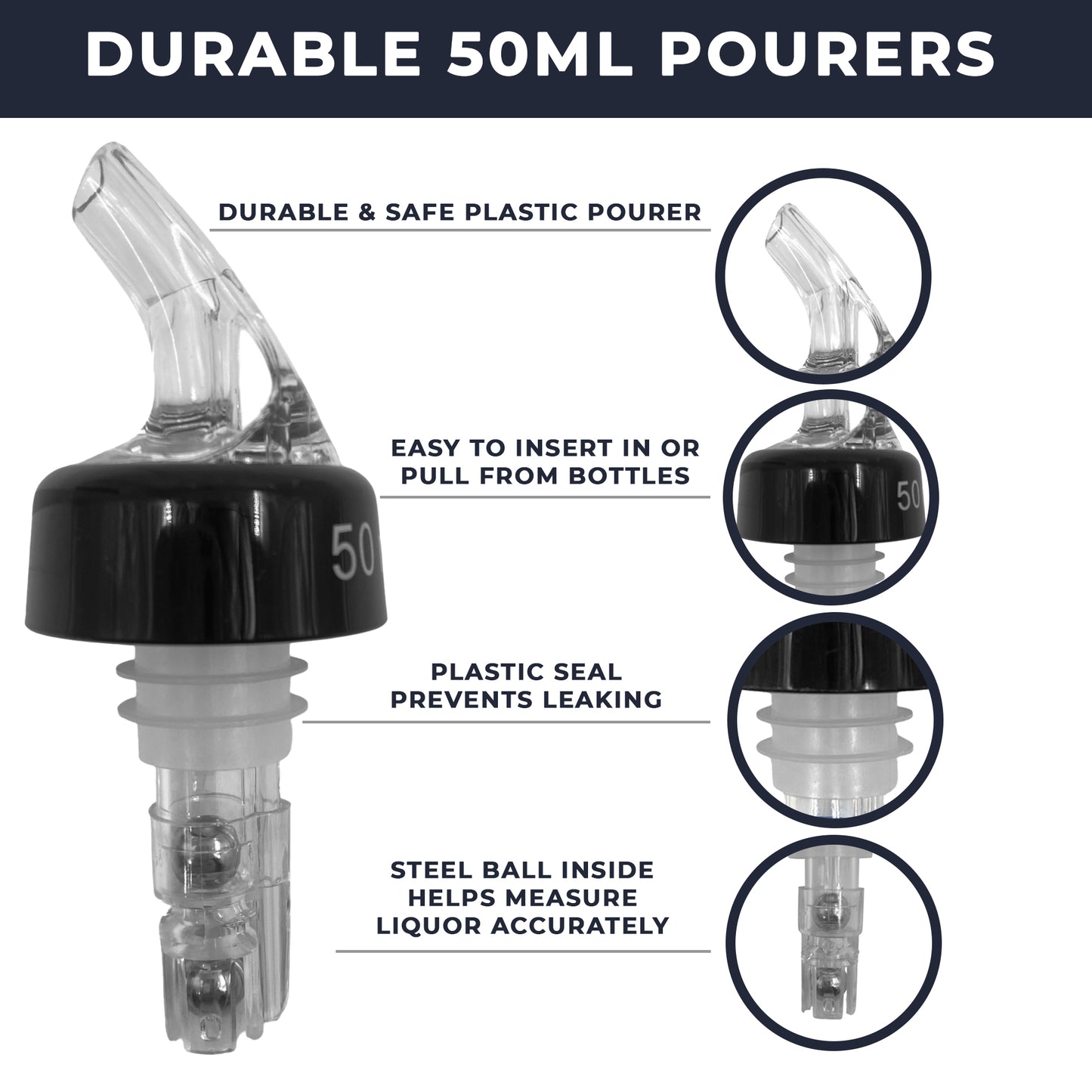 50ml Clear Measured Liquor Bottle Pourers UK Made 12 Pack