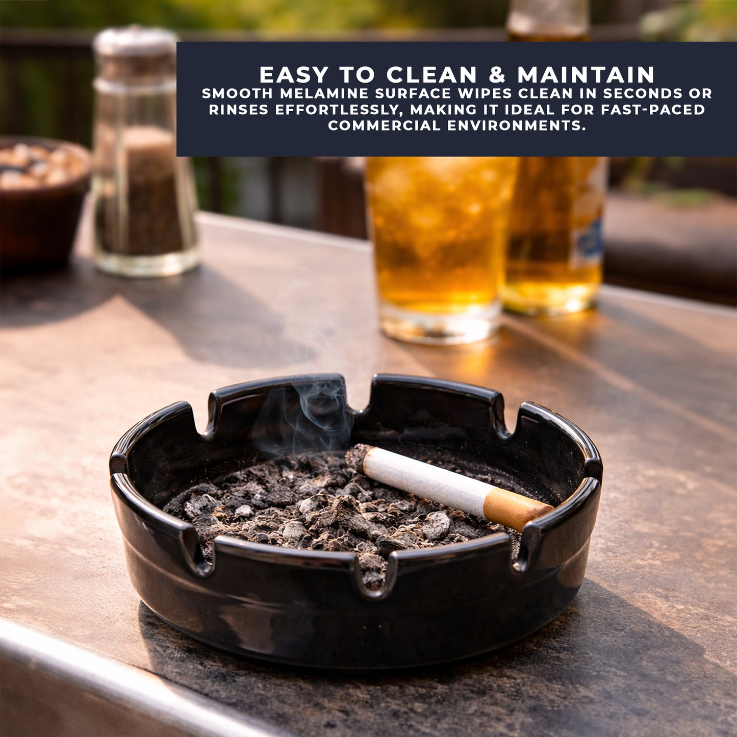 4" Melamine Ashtray, Black (72 pack)