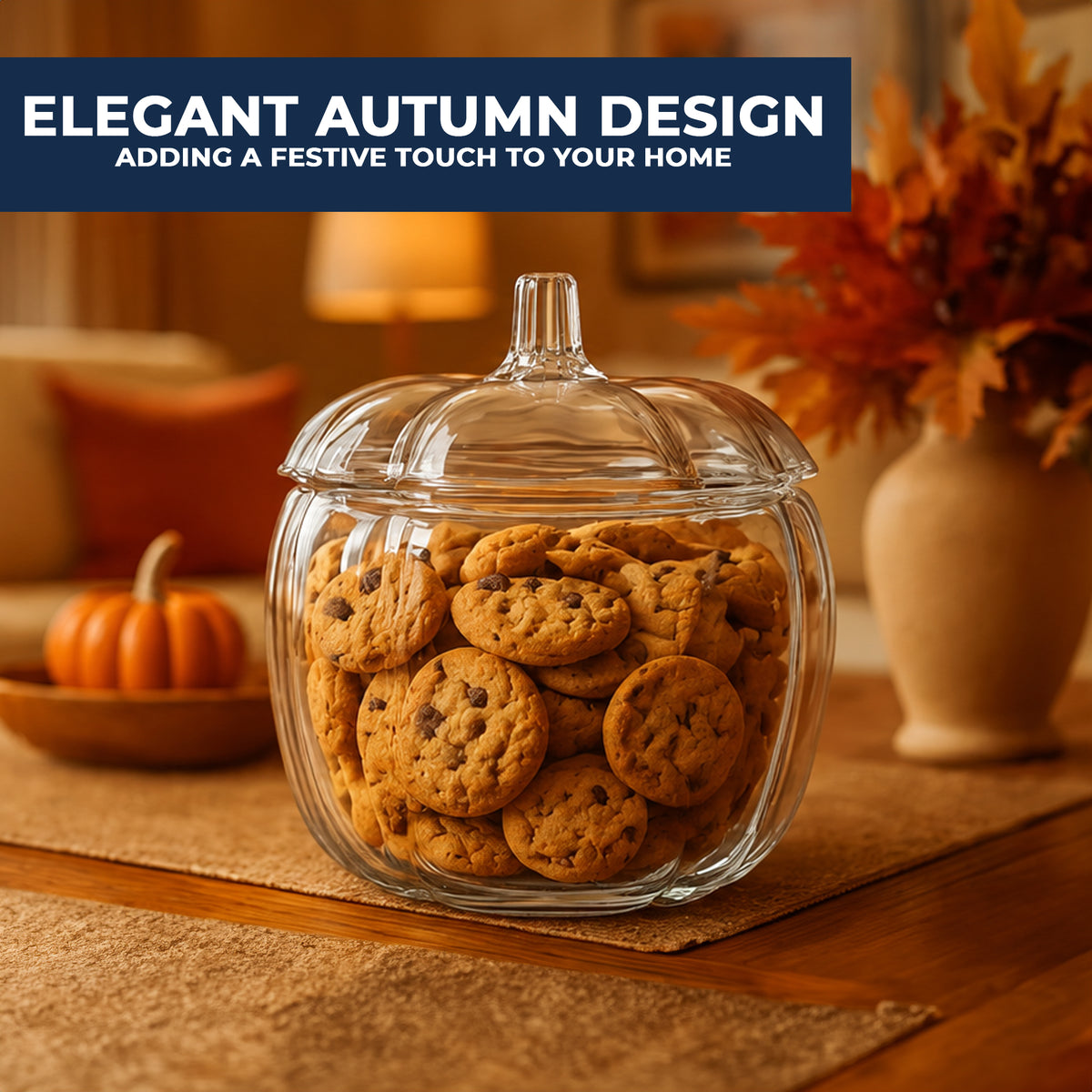2L Clear Glass Pumpkin Jar with Lid  Halloween Sweet & Biscuit Jar