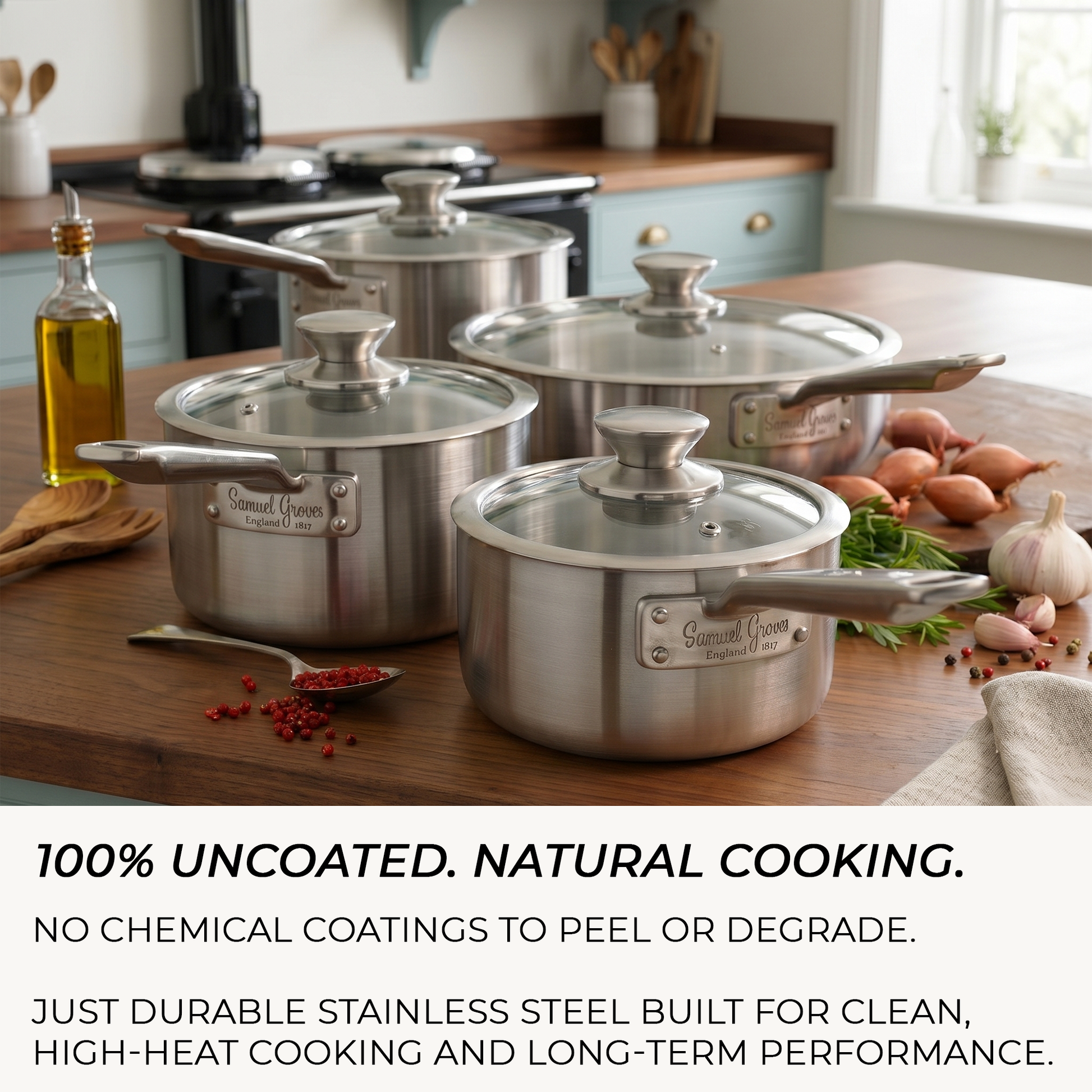 Induction compatible stainless steel chef pan with lid for gas, ceramic and electric hobs