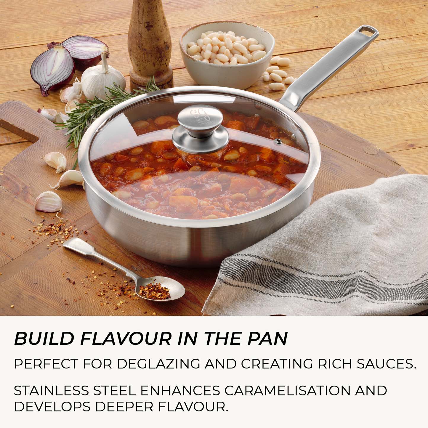 Samuel Groves Elegance Range 26cm chef pan with brushed stainless steel finish