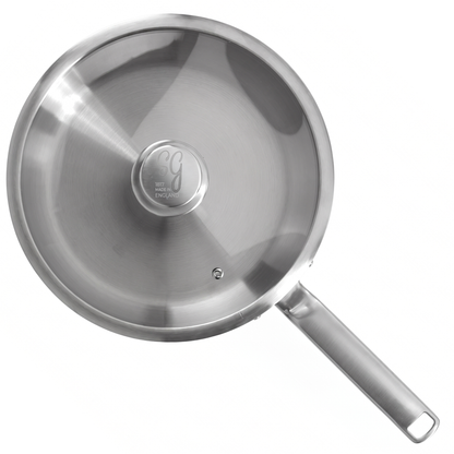 26cm stainless steel chef pan with lid for sautéing, simmering, frying and family cooking