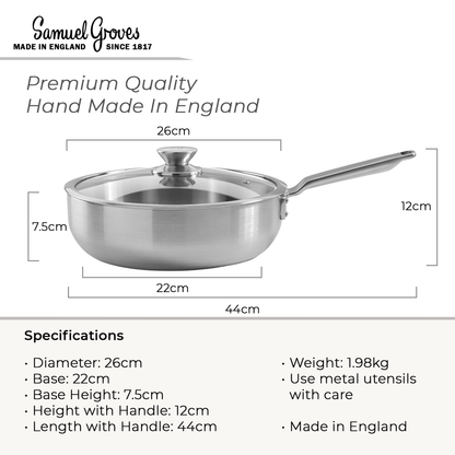 Premium stainless steel chef pan with glass lid by Samuel Groves Elegance Range