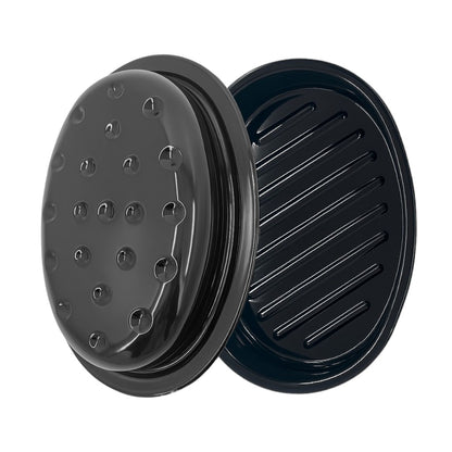 Vitreous Enamel Oval Roasting Tin with Lid & Roasting Tray with Rack (33, 37cm) - Premium Kitchen from Chabrias Ltd - Just £28.99! Shop now at Chabrias Ltd
