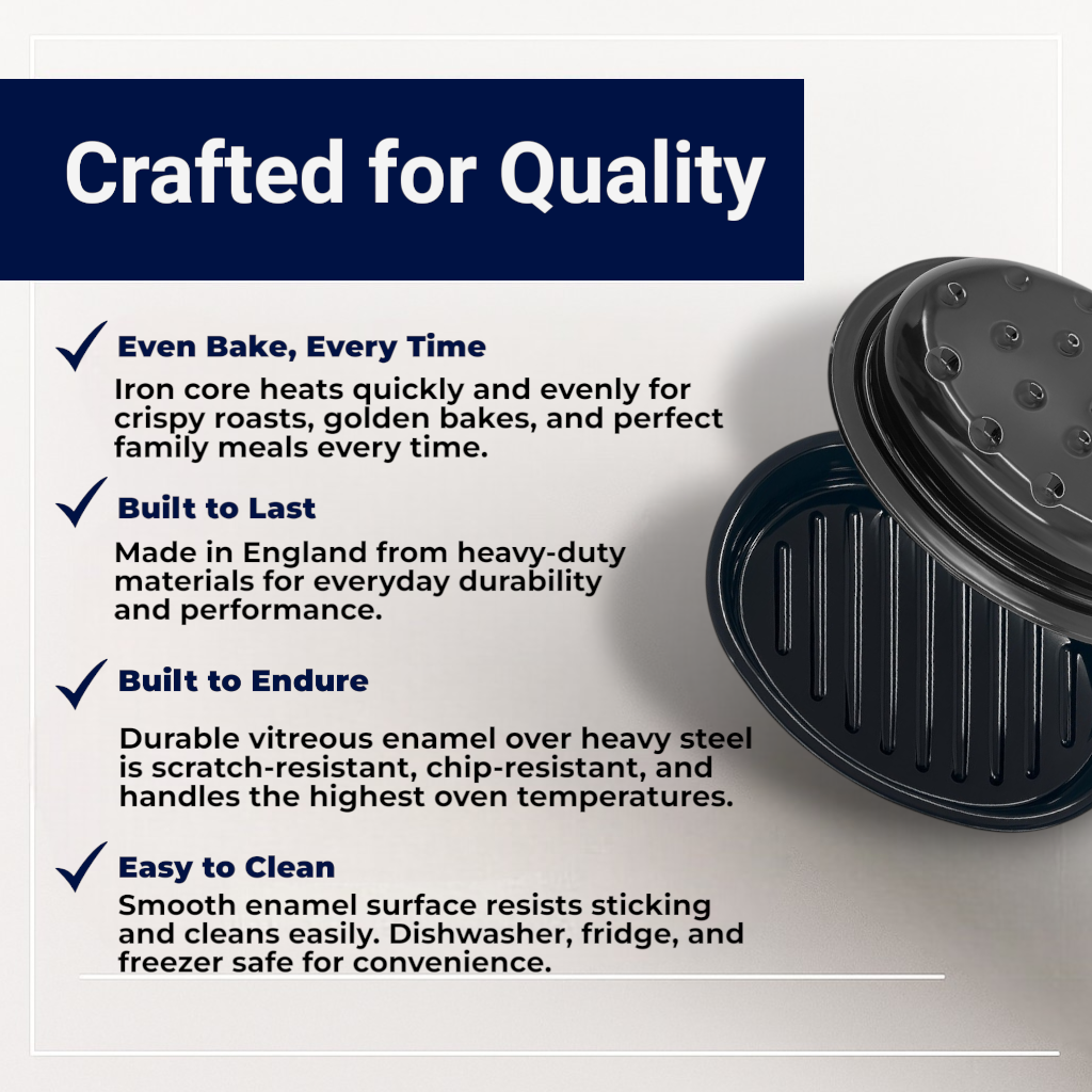 32.5cm Vitreous Enamel Roasting Tray With Lid – Oval – Great British Bakeware - Premium Kitchen from Chabrias Ltd - Just £23.99! Shop now at Chabrias Ltd