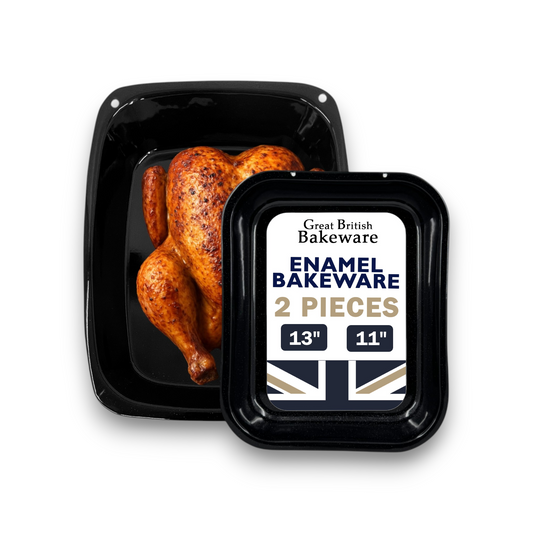 Vitreous Enamel Set, Small Roasting Tray & Medium Roasting Tray (28cm, 33cm) - Premium Kitchen from Chabrias Ltd - Just £15.99! Shop now at Chabrias Ltd
