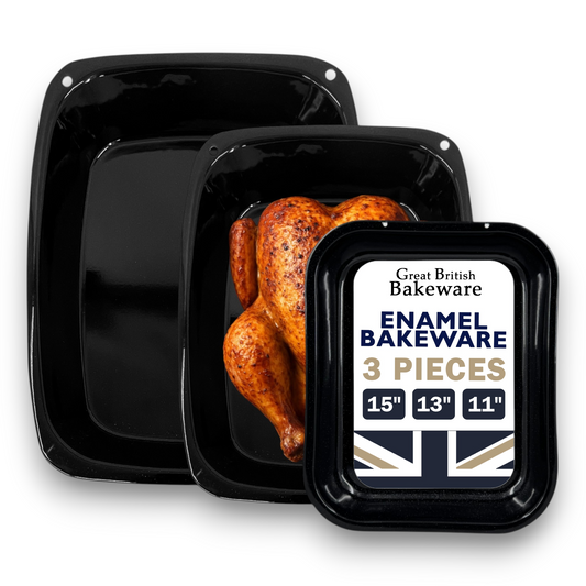 Vitreous Enamel Set, Small Roasting Tray, Medium Roasting Tray & Large Roasting Tray (28cm, 33cm, 37cm) - Premium Kitchen from Chabrias Ltd - Just £23.99! Shop now at Chabrias Ltd