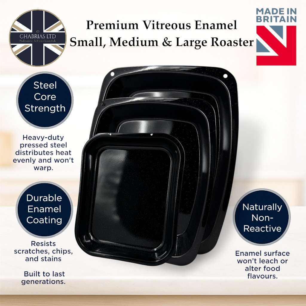 Vitreous Enamel Roasting Tray Set – Small, Medium & Large – 3-Piece – Great British Bakeware - Premium Kitchen from Chabrias Ltd - Just £23.99! Shop now at Chabrias Ltd