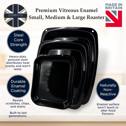 Vitreous Enamel Roasting Tray Set – Small, Medium & Large – 3-Piece – Great British Bakeware - Premium Kitchen from Chabrias Ltd - Just £23.99! Shop now at Chabrias Ltd