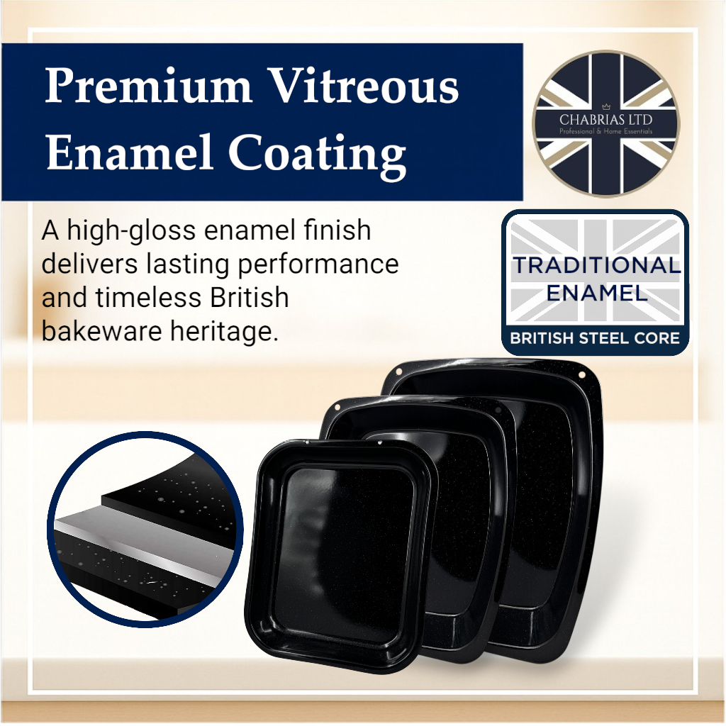 Vitreous Enamel Roasting Tray Set – Small, Medium & Large – 3-Piece – Great British Bakeware - Premium Kitchen from Chabrias Ltd - Just £23.99! Shop now at Chabrias Ltd