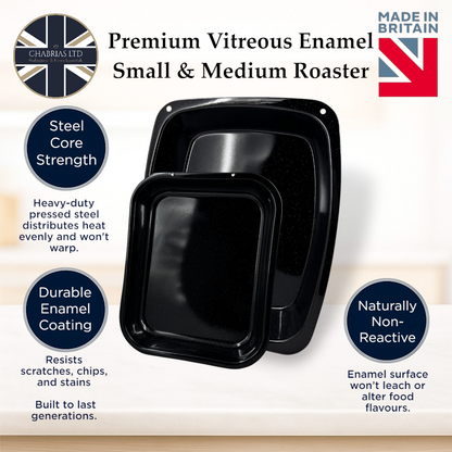 Vitreous Enamel Roasting Tray Set – Small & Medium – 2-Piece – Great British Bakeware - Premium Kitchen from Chabrias Ltd - Just £16.99! Shop now at Chabrias Ltd