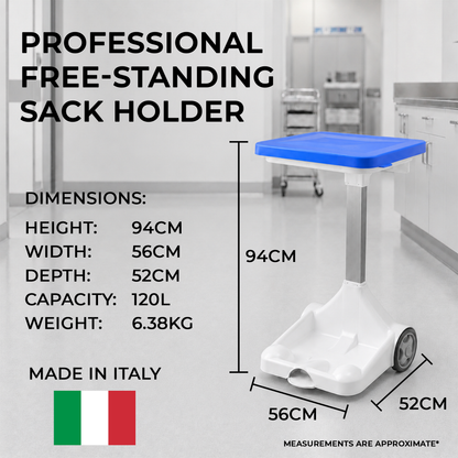 Hands-Free Paper & Card Recycling Bin Sack Holder with Pedal, White Base & Blue Lid