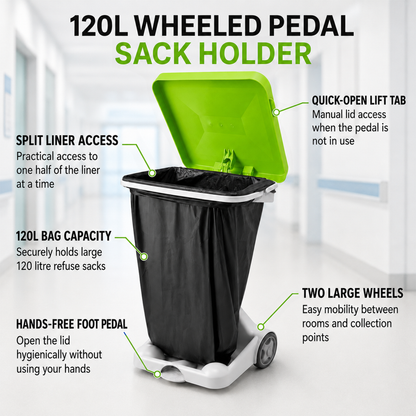 Hands-Free Food Waste Sack Holder Bin with Pedal for Healthcare Facilities