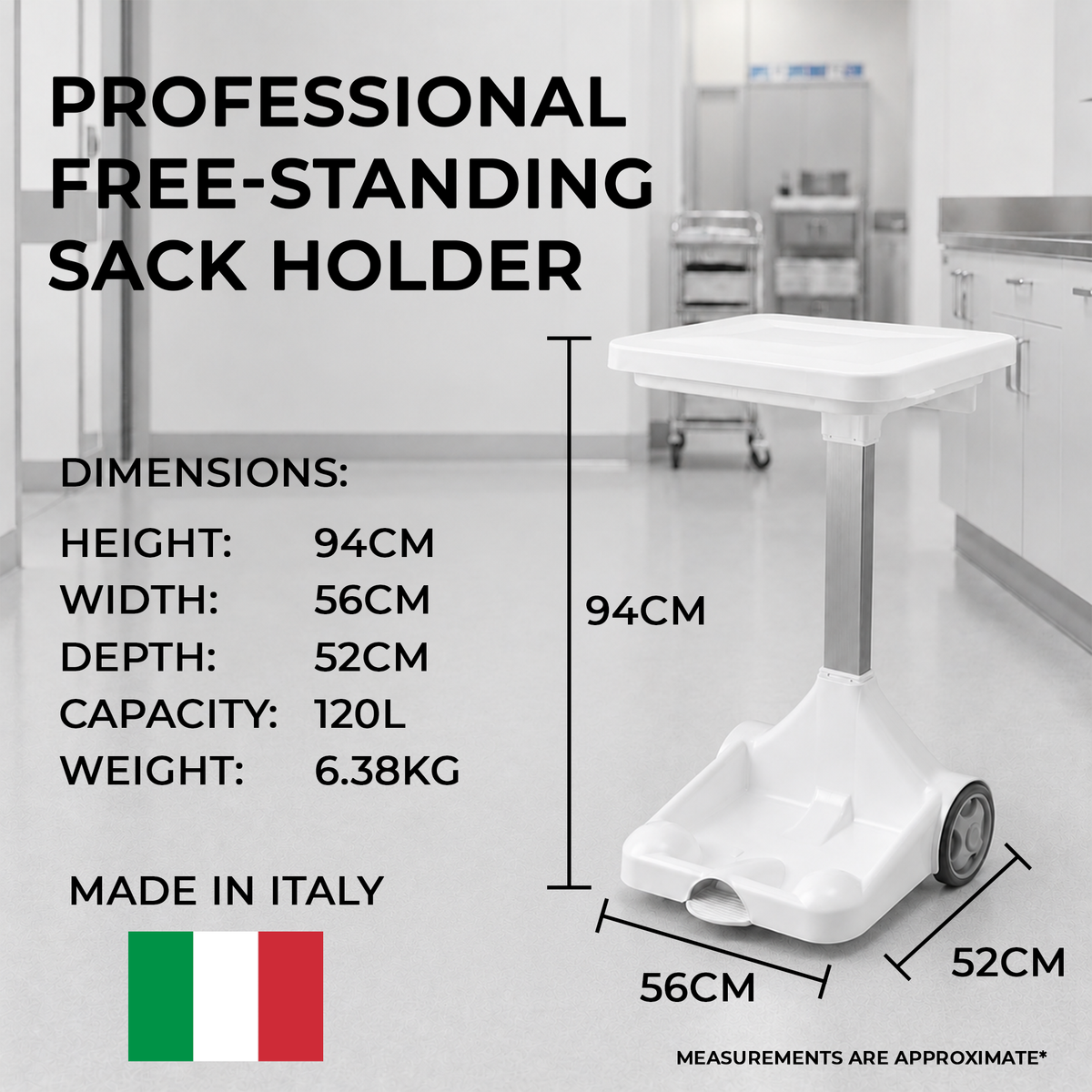 Hands-Free General Waste Sack Holder Bin with Pedal for Healthcare Facilities