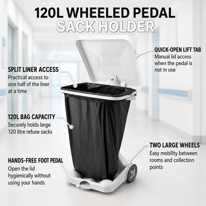 Hands-Free General Waste Sack Holder Bin with Pedal for Healthcare Facilities