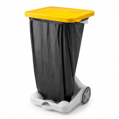 Hands-Free Clinical Waste Bin Sack Holder with Pedal, Wheels & Yellow Lid