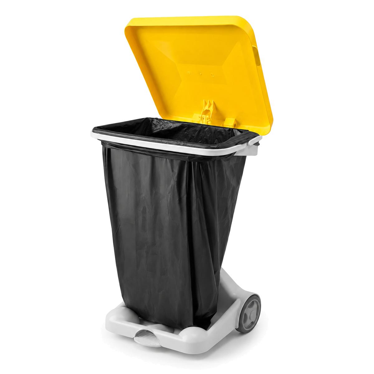Hands-Free Clinical Waste Bin Sack Holder with Pedal, Wheels & Yellow Lid