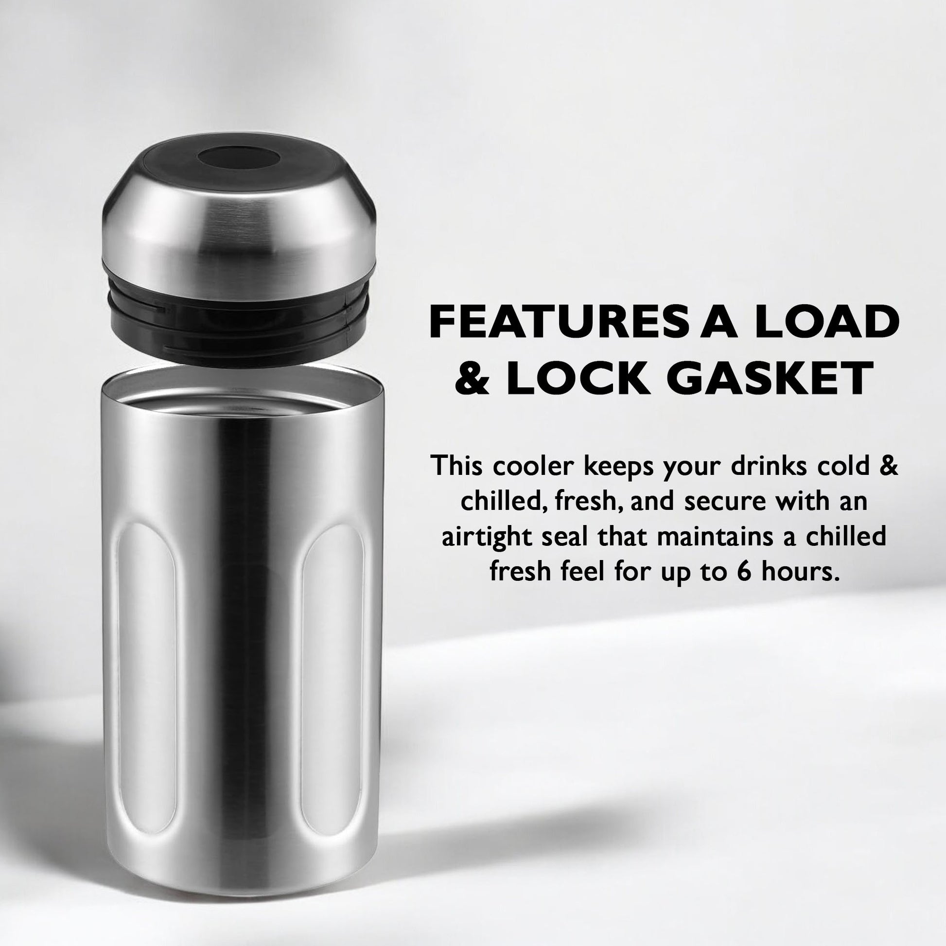 Double-walled stainless steel iceless wine cooler close-up view
