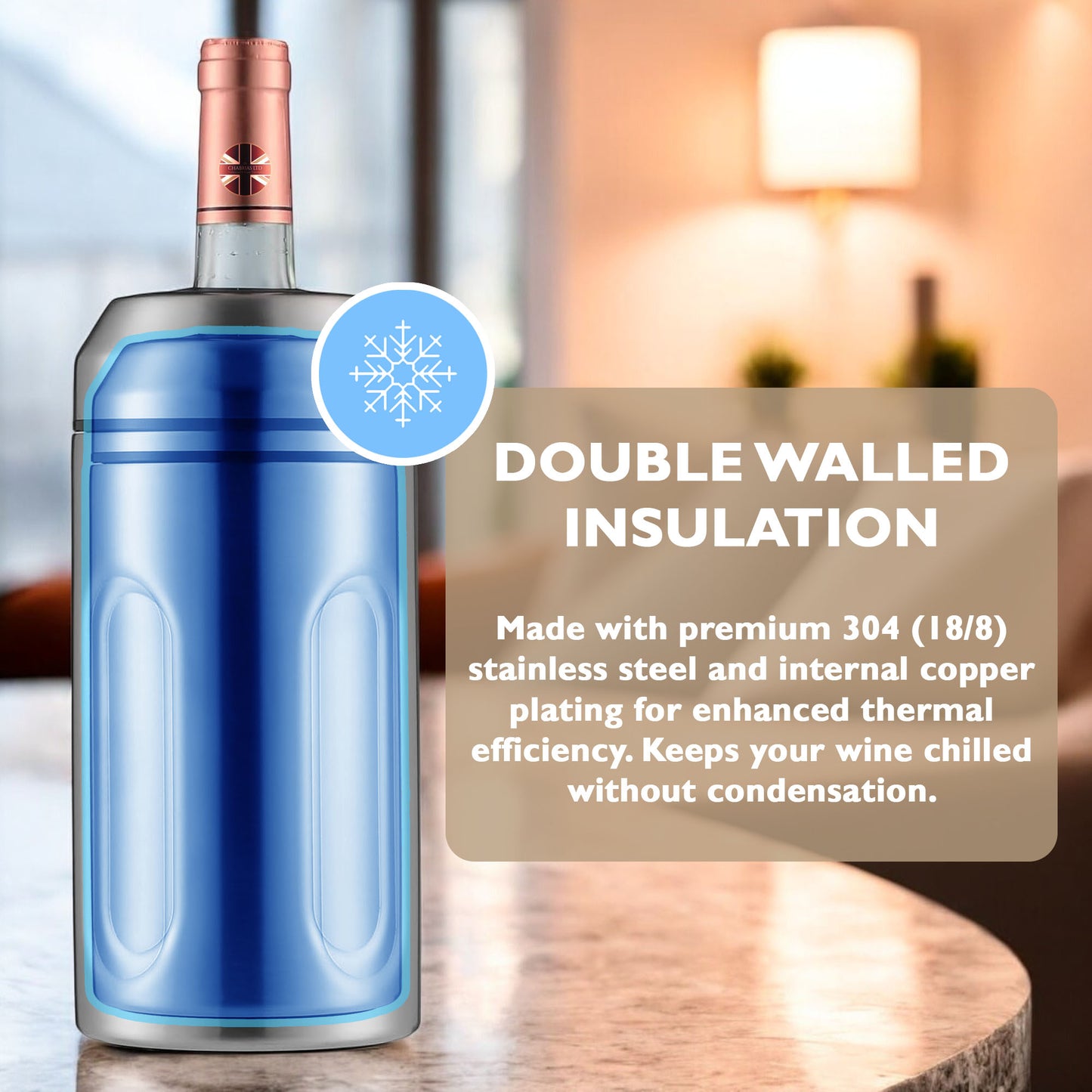 Portable wine bottle cooler for picnics, BBQs and dinner parties