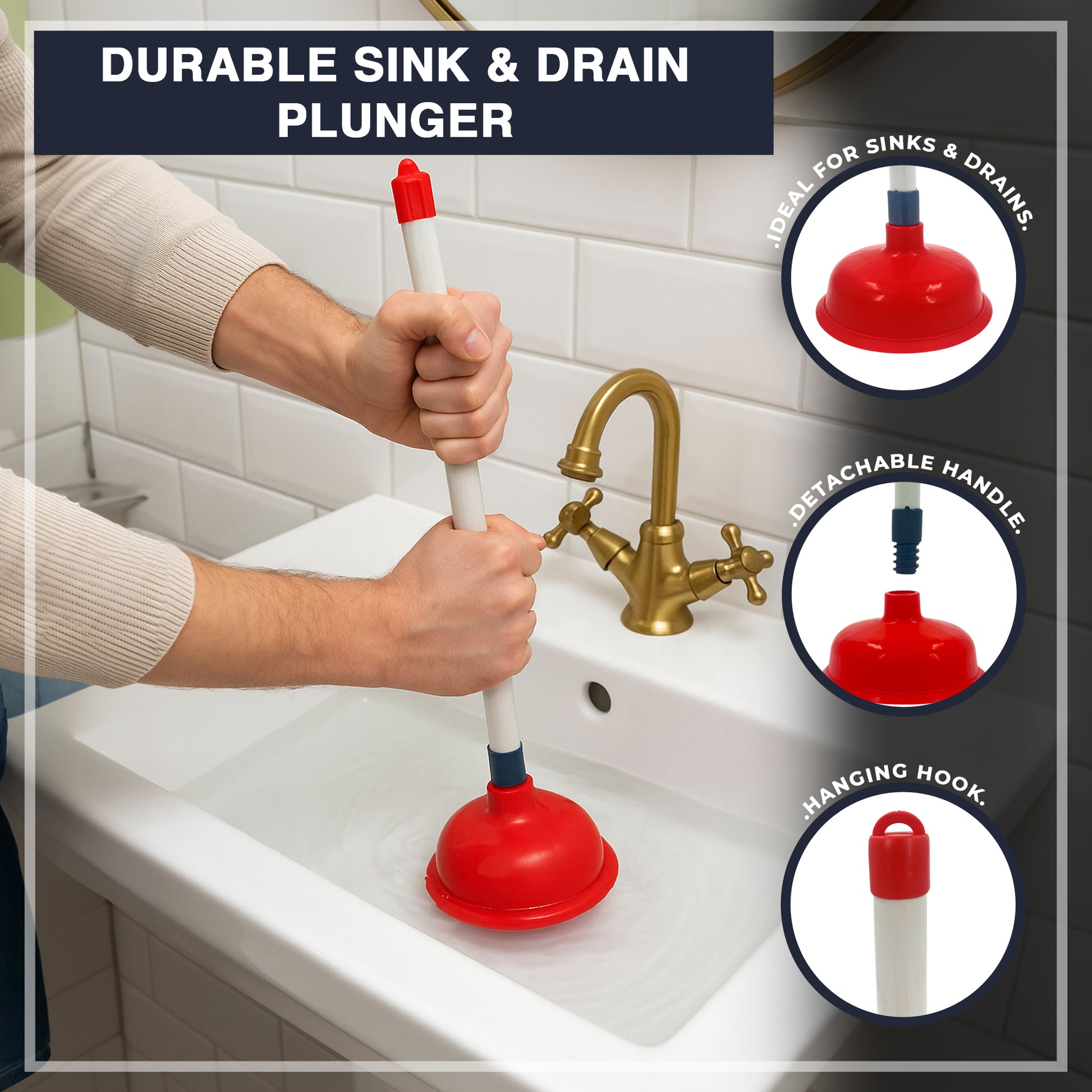 Chabrias Ltd Sink & Drain Plunger for Bathroom, Kitchen, Work, 140 mm Suction Cup, Durable - Premium Home Improvement from Chabrias Ltd - Just £6.64! Shop now at Chabrias Ltd