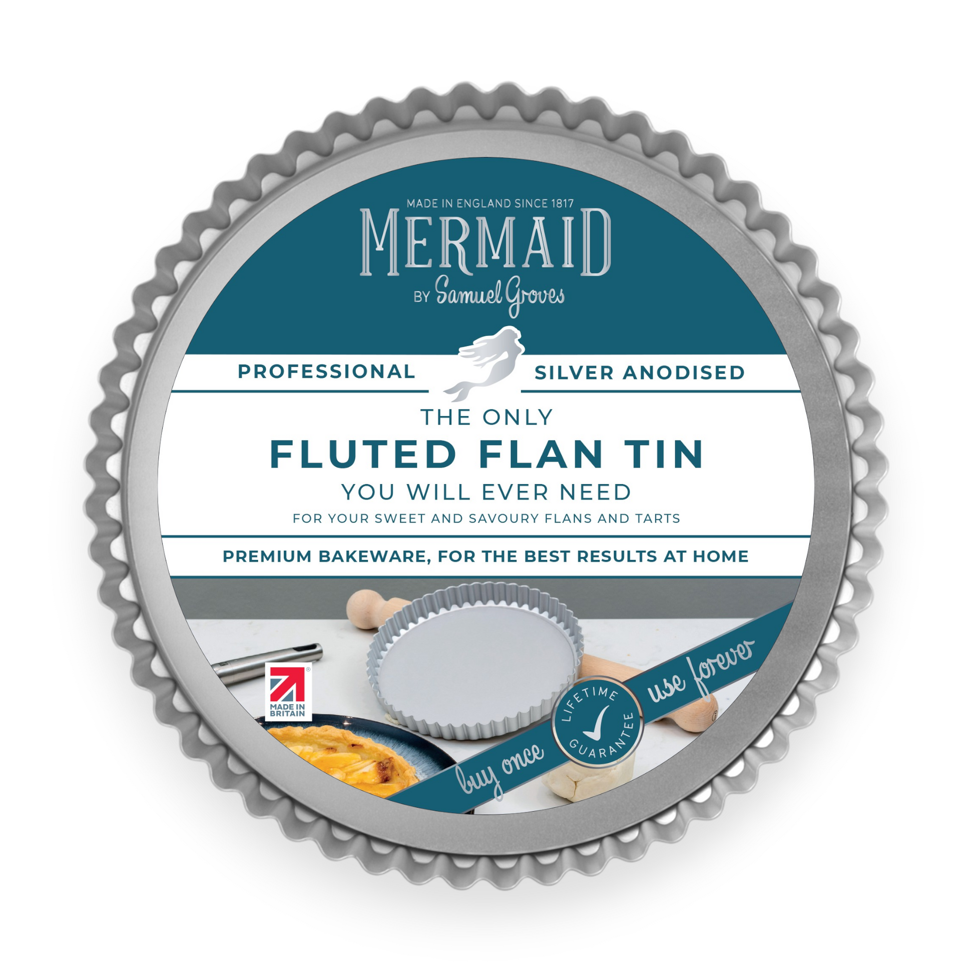 Silver Anodised Loose Base Fluted Flan Tin – 8" – Made in England - Premium Kitchen from Mermaid - Just £18.99! Shop now at Chabrias Ltd