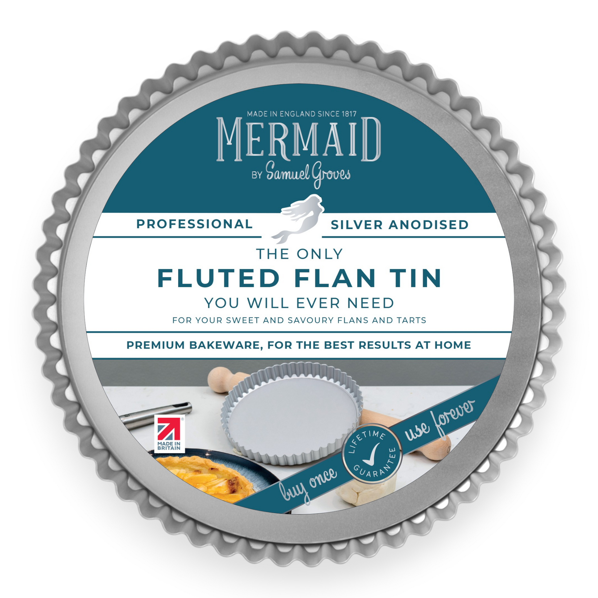 Silver Anodised Loose Base Fluted Flan Tin – 10" – Made in England - Premium Kitchen from Mermaid - Just £21.99! Shop now at Chabrias Ltd