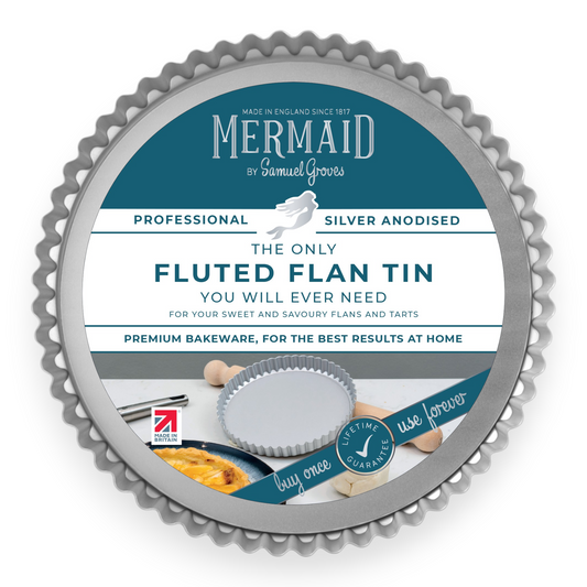 Silver Anodised Loose Base Fluted Flan Tin – 10" – Made in England - Premium Kitchen from Mermaid - Just £21.99! Shop now at Chabrias Ltd