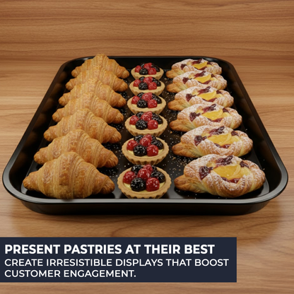 Sleek black deli trays for meats and salads