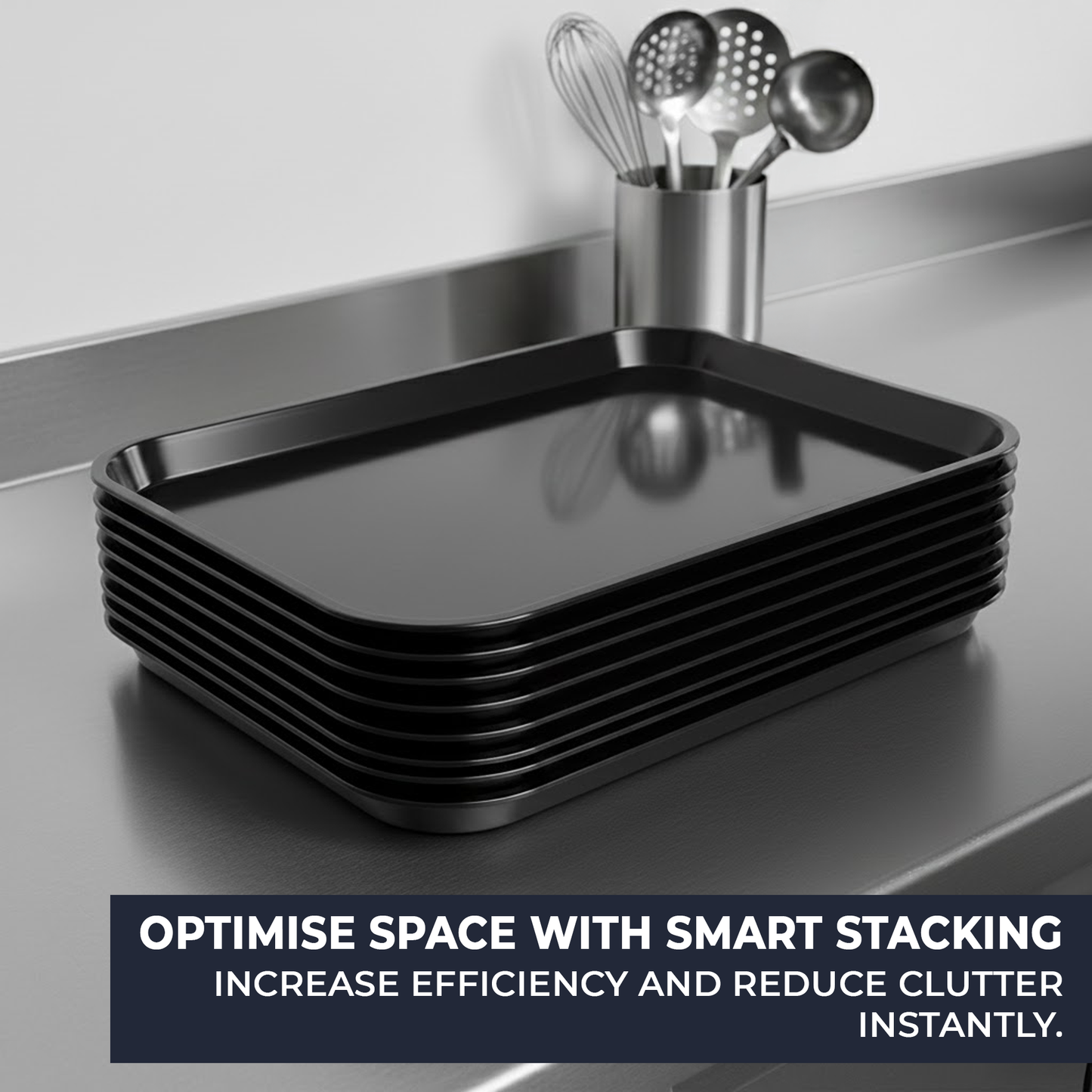 High-gloss black plastic bakery display tray