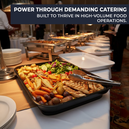 Non-porous black plastic display trays for foodservice